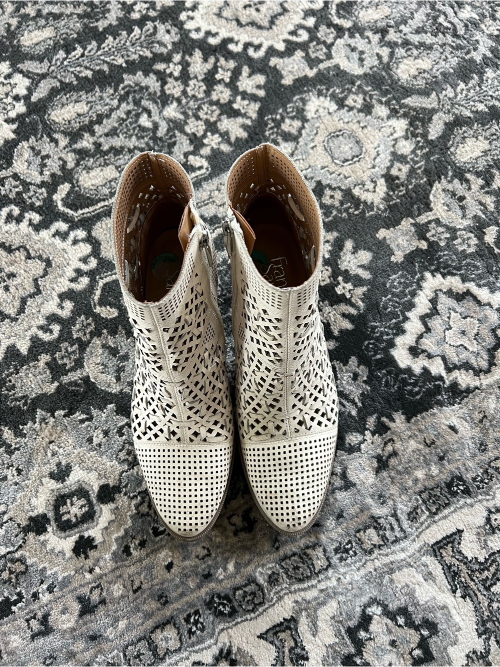 Franco Sarto Perforated Cutout Ankle Booties - White